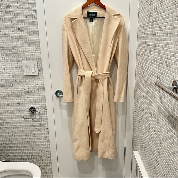 Ralph Lauren Wool Belted Wrap Coat Cream